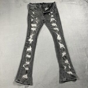 Valabasas Jeans Mens 34x36 Gray Stacked Flared Button Fly Street Stretch Denim